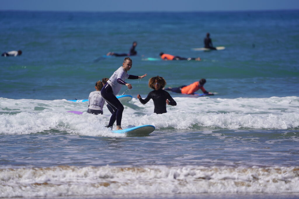 Surf coaching session in Tamraght Morocco at Sable Beach surf camp